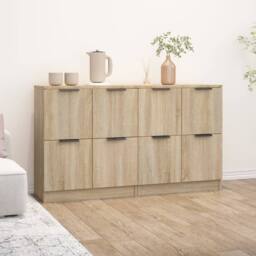 Berkfield Home Sideboards 2 pcs Sonoma Oak 60x30x70 cm Engineered Wood in Natural - Size: 60 x 30 x 70 cm