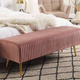 Wyld and Coco Pink Velvet Bench with Polished Gold Legs 118 x 40 cm - thumbnail 1