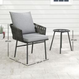 OUTSUNNY Rattan Bistro Set, Balcony Table & Chairs with 4 Cushions, Grey - Size: 2 Seater - thumbnail 3