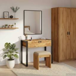 Berkfield Home Modern Dressing Table 90x50x75 cm Solid Wood Acacia in Brown - Size: 90 x 50 x 75 cm - thumbnail 2