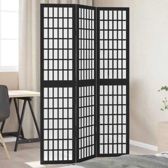 Berkfield Home Room Divider 3 Panels Black Solid Wood Paulownia - image 1
