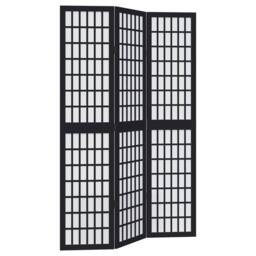 Berkfield Home Room Divider 3 Panels Black Solid Wood Paulownia - thumbnail 2