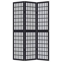 Berkfield Home Room Divider 3 Panels Black Solid Wood Paulownia - thumbnail 4