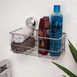 Showerdrape Suctionloc Chrome Steel Suction Wall Mounted Bottle Basket in Silver - thumbnail 2
