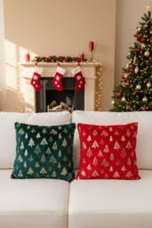 Living and Home Christmas Themed Plush Throw Pillows - Size: 45 cm x 45 cm - thumbnail 2