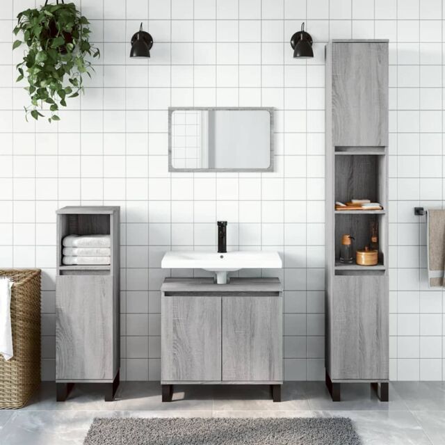 Berkfield Home Bathroom Cabinet Grey Sonoma 30x30x190 cm Engineered Wood - Size: 30 x 30 x 190 cm - image 1