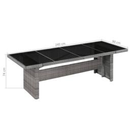 Berkfield Home Garden Table 240x90x74 cm Poly Rattan & Glass in Grey - Size: 240 x 90 x 74 cm - thumbnail 3