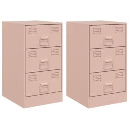 Berkfield Home Bedside Cabinets 2 pcs Pink 34.5x39x62 cm Steel - thumbnail 1
