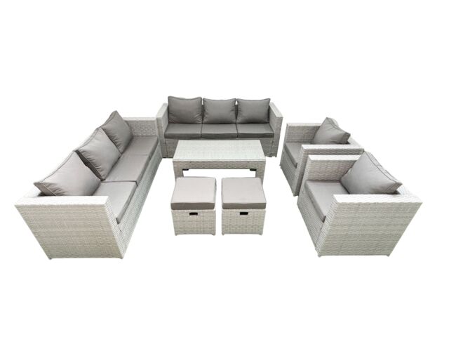 Fimous Outdoor Garden Furniture Rattan Sofa Set with 2 Armchairs Oblong Coffee Table 2 Small Footstools Light Grey Mixed - image 1