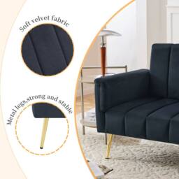 ModernLuxe Velvet sofa bed with adjustable backrest, armrests & sleeper in Dark Navy - thumbnail 8