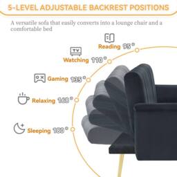 ModernLuxe Velvet sofa bed with adjustable backrest, armrests & sleeper in Dark Navy - thumbnail 9
