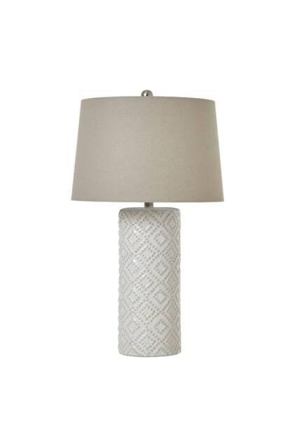 KDMD White Beaded Ceramic Lamp with Linen Shade - Elegant Coastal Decor - image 1