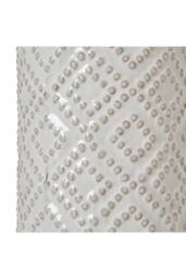 KDMD White Beaded Ceramic Lamp with Linen Shade - Elegant Coastal Decor - thumbnail 3