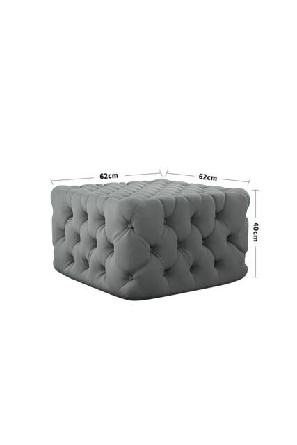 62cm Grey Velvet Tufted Square Footstool