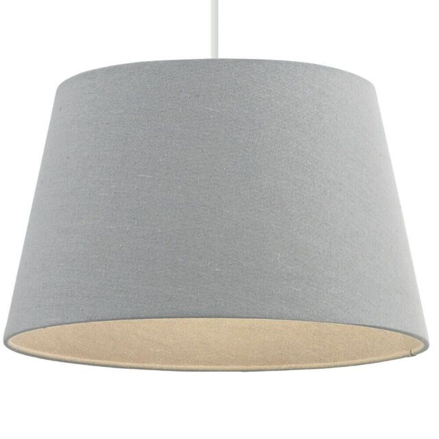 "Loops 16"" Inch Round Tapered Drum Lamp Shade Grey Linen Fabric Cover Simple Elegant" - image 1
