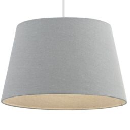 "Loops 16"" Inch Round Tapered Drum Lamp Shade Grey Linen Fabric Cover Simple Elegant"
