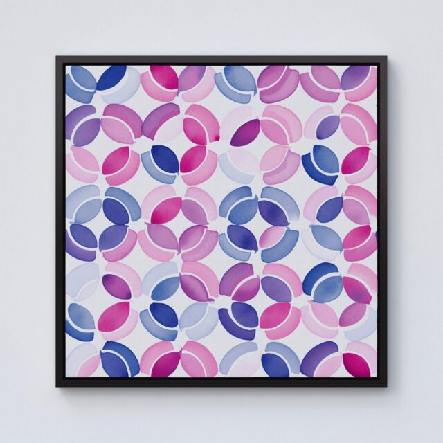 Warren Reed - Designer Interlocking Pink Blue Shape Framed Canvas in Black - Size: w10 inch x h10 inch - image 1