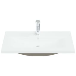 Berkfield Home Built-in Basin with Faucet 81x39x18 cm Ceramic White - Size: 81 x 39 x 18 cm - thumbnail 3