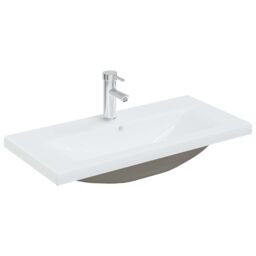 Berkfield Home Built-in Basin with Faucet 81x39x18 cm Ceramic White - Size: 81 x 39 x 18 cm - thumbnail 2