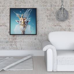 "Warren Reed - Designer Giraffe With Glasses Splashart Framed Canvas in Black - Size: W16"" x H16""" - thumbnail 2