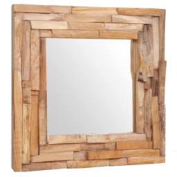 Berkfield Home Practical Decorative Mirror Teak 60x60 cm Square in Brown - thumbnail 2