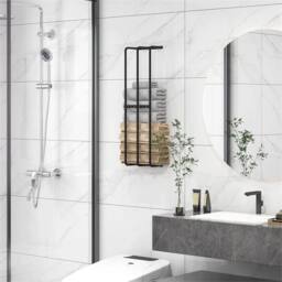SPETLEK 3 Bar Wall Mounted Metal Towel Rack Black Bathroom Hanging Towel Rail - thumbnail 4