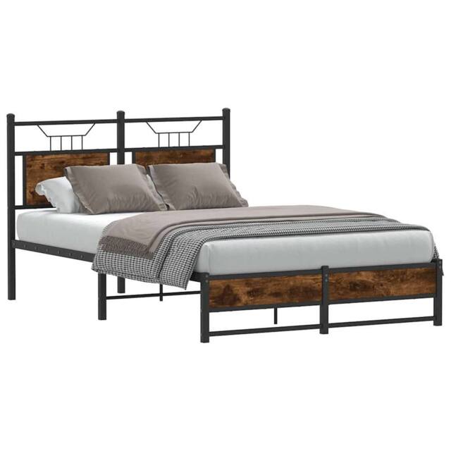Berkfield Home Decorative Bed Frame Frame Smoked Oak 120x190 cm Small Double Wood in Brown - image 1