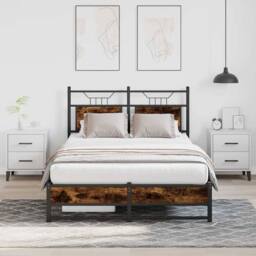 Berkfield Home Decorative Bed Frame Frame Smoked Oak 120x190 cm Small Double Wood in Brown - thumbnail 2