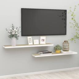Berkfield Home Floating Wall Shelves 2 pcs Oak & White 120x23.5x3.8 cm MDF in Natural - thumbnail 2