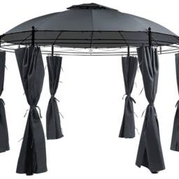 Wyld and Coco 368cm Round Gazebo Dark Grey Curtains Black Powder Coat Steel Frame - thumbnail 2