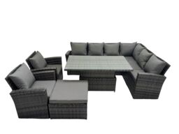Fimous 9 Seat Rattan Garden Furniture Corner Sofa Set with Big Footstool in Dark Grey - thumbnail 1