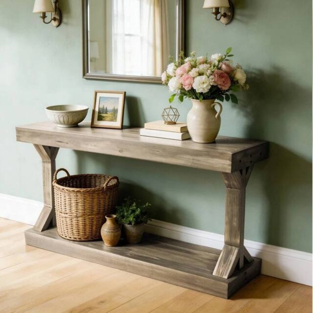 VOGREX Narrow Console Table Wood Accent Sofa Entryway Table in Grey - image 1