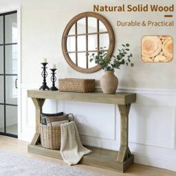 VOGREX Narrow Console Table Wood Accent Sofa Entryway Table in Grey - thumbnail 5
