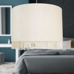 First Choice Lighting Fringed - Off-White 38cm Fringed Velvet Pendant Shade - thumbnail 4