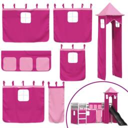 Berkfield Home Elegant Bunk Bed without Mattress with Slide & Curtains Pink 90 - thumbnail 5