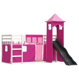 Berkfield Home Elegant Bunk Bed without Mattress with Slide & Curtains Pink 90