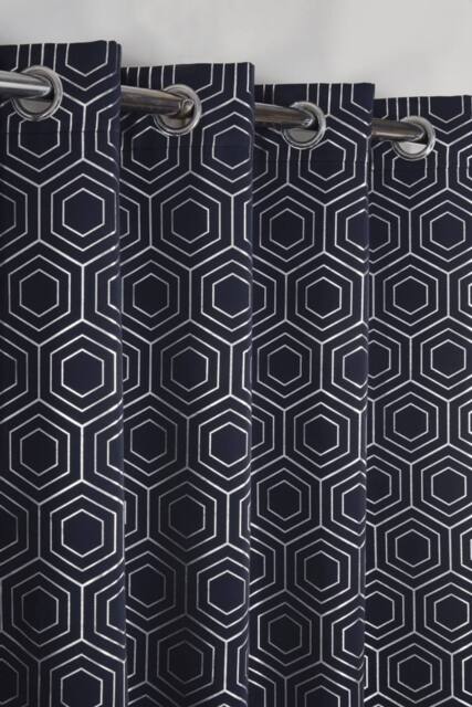 New Edge Blinds Element Geo Thermal Blackout Eyelet Curtains in Navy - Size: 228 cm width x 183 cm drop - image 1