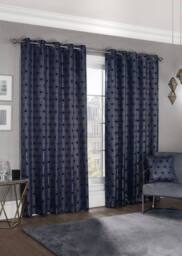 New Edge Blinds Element Geo Thermal Blackout Eyelet Curtains in Navy - Size: 228 cm width x 183 cm drop - thumbnail 3