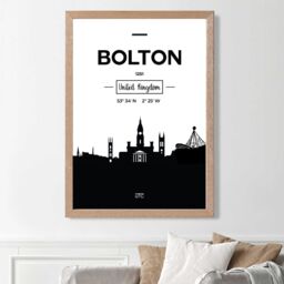 ARTZE Bolton Black & White City Skyline Framed Print SIZE: A2 with Oak Frame - Size: A4 - thumbnail 2