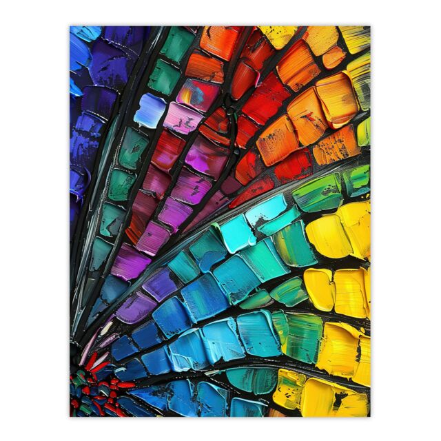 "Artery8 Dragonfly Wing Close Up Colourful Oil Painting Wall Art Print - Size: W24"" x H32""" - image 1
