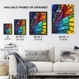 "Artery8 Dragonfly Wing Close Up Colourful Oil Painting Wall Art Print - Size: W24"" x H32""" - thumbnail 3