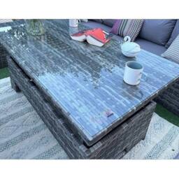 Furniture Maxi Rosen Rattan Garden Furniture 9 Seater Corner Sofa Rising Table Set With Benches & Rain Cover in Grey - thumbnail 7