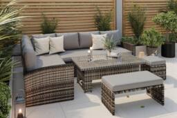 Furniture Maxi Rosen Rattan Garden Furniture 9 Seater Corner Sofa Rising Table Set With Benches & Rain Cover in Grey - thumbnail 3
