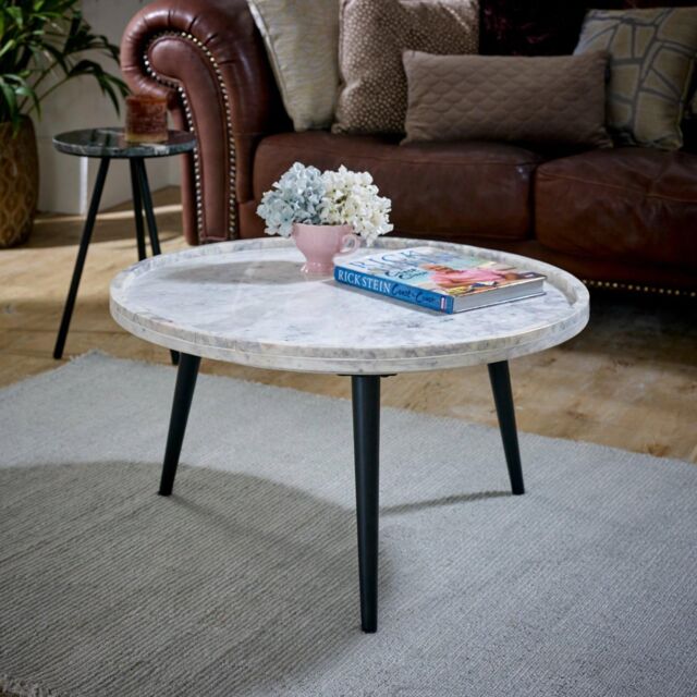 IH Design Tilden Coffee Table With Marble Top & Metal Legs in Light Grey - image 1