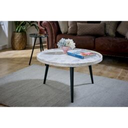 IH Design Tilden Coffee Table With Marble Top & Metal Legs in Light Grey - thumbnail 3