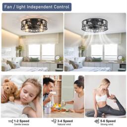 NIVOR Industrial Caged Ceiling Fan Light Low Profile Flush Mount Remote in Black - thumbnail 3