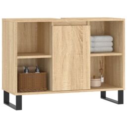 Berkfield Home Bathroom Cabinet Sonoma Oak 80x33x60 cm Engineered Wood in Brown - Size: 80 x 33 x 60 cm - thumbnail 3