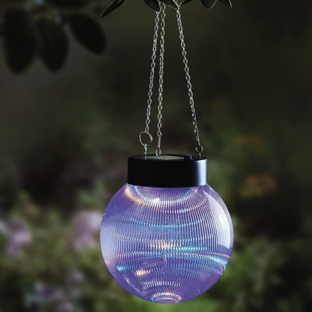 mysmartbuy Hanging Solar Powered Ball Light - Waterproof Plastic Round Sphere Outdoor Garden Lantern Lamp Lighting - 14cm Dia with 26cm Chain in Blue - image 1