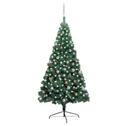 Berkfield Home Artificial Half Pre-lit Christmas Tree with Ball Set Green 210 cm - thumbnail 1