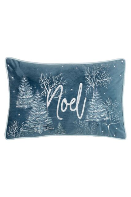 Furn Arcticus Noel Embroidered Piped Velvet Cushion in Blue - Size: 30 cm x 50 cm - image 1
